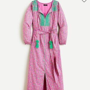 J Crew Embroidered Belted tunic dress in pink vines block print